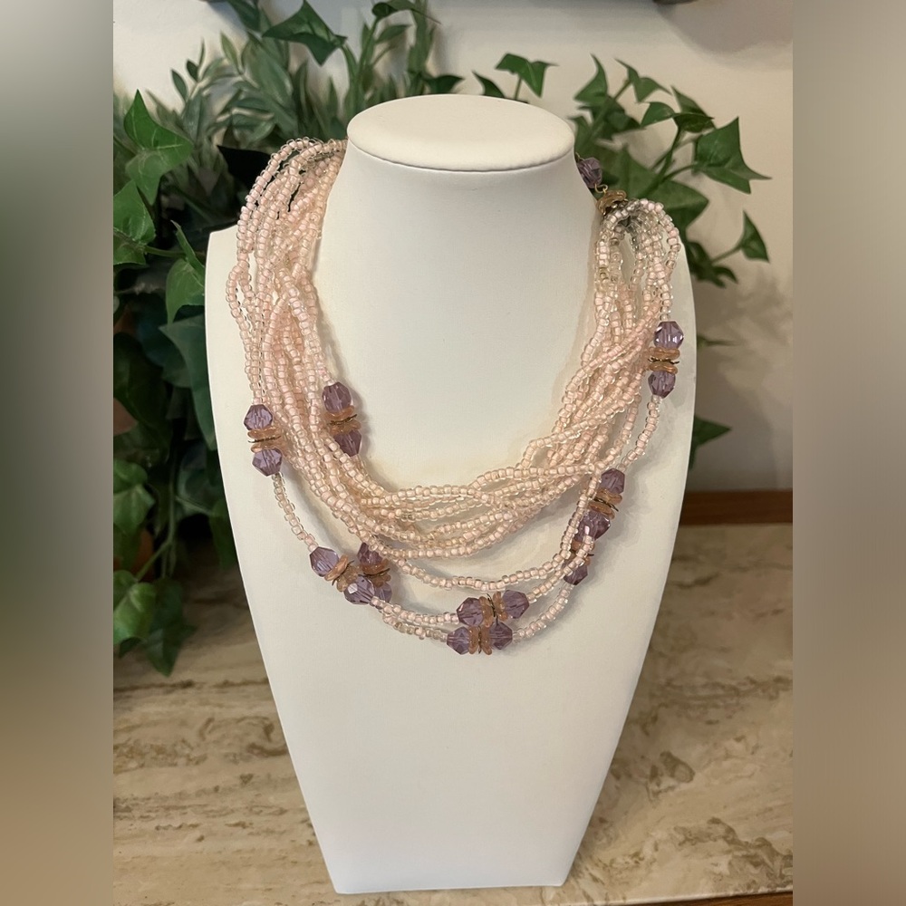 Glass and Crystal Necklace with Flower Beads